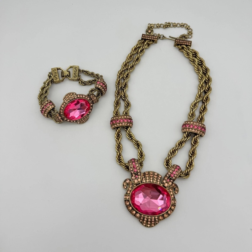 Heidi Daus Chain Of Events PINK Necklace Bracelet Jewelry Set OF 2 STUNNING! - Picture 6 of 7